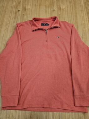 Vineyard Vines Men’s Quarter-Zip Sweater in Coral Pink Large